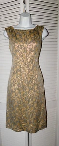 Vintage Original Unbranded Size S 1950s Metallic Gold Brocade Three Button Dress - Picture 1 of 15