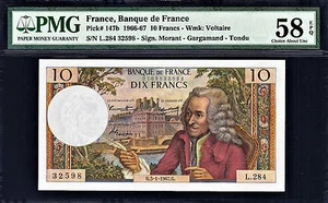 Frankreich 10 Franken 5-1-1967 Pick-147b über UNC PMG 58 EPQ - Bild 1 von 2