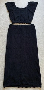 Freshman 1996 2 Pc Crocheted Knit Set Maxi Skirt & Crop Sweater Sz XL Black NWT - Picture 1 of 17