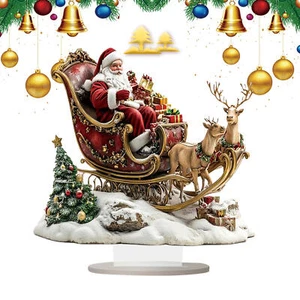 Santa And Sleigh With 2 Reindeer,25cm Santa Sleigh Table 2D Ornaments With Rack - Picture 1 of 12