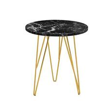 Lamp Table Faux Black Marble Top Gold Effect Hairpin Legs Fusion Living Room