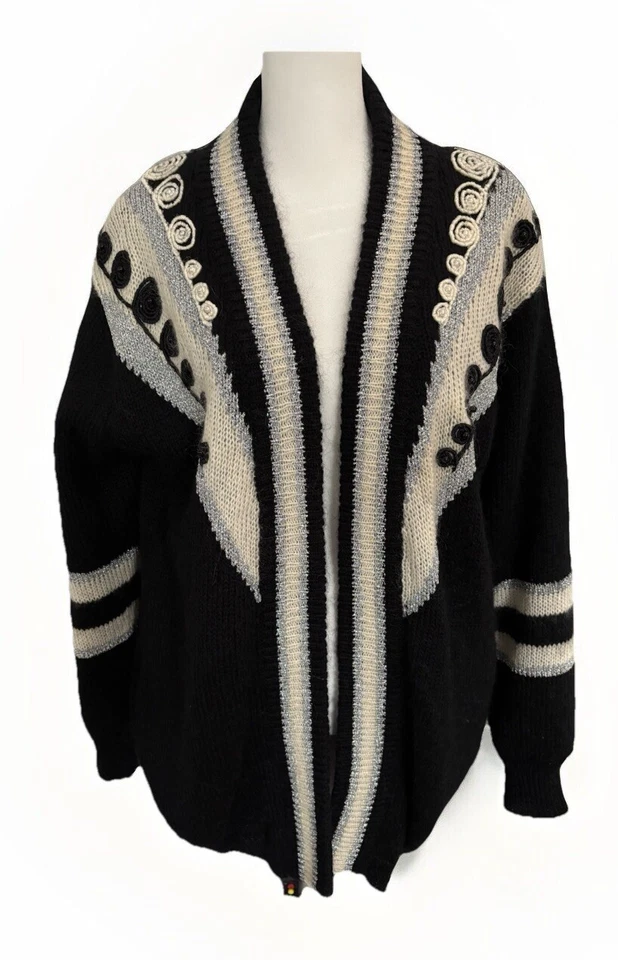 Chaleco Largo Vintage Años 80 CARRERA FRANKLIN Negro Mohair Tejido Bordado Metálico L/XL Foto 1 de 4