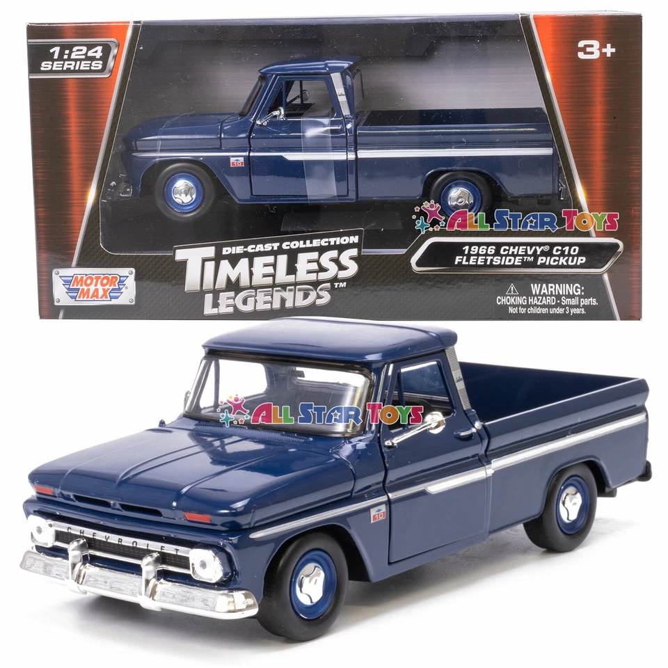 1/24 MOTORMAX 1966 Chevrolet C10 Fleetside Pickup Truck Diecast Dark Blue 73355