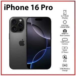 Apple iPhone 16 Pro 8GB+256GB BLACK TITANIUM Dual SIM Unlocked iOS Mobile Phone - Picture 1 of 8