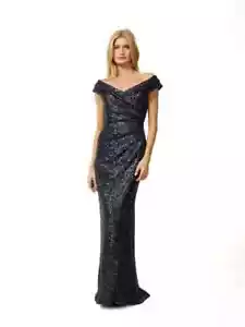Liancarlo Couture dunkelblau Pailletten Schulterfrei Abend Abschlussball Abendkleid Kleid 6 - Bild 1 von 15