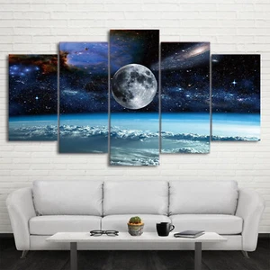 Multi Panel Print Satellite Space Canvas 5 Piece Wall Art Star Moon Earth Galaxy - Picture 1 of 11