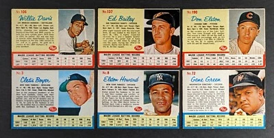 Lote de 6 tarjetas de béisbol 1962 Post Cereal Elston Howard Foto 1 de 3