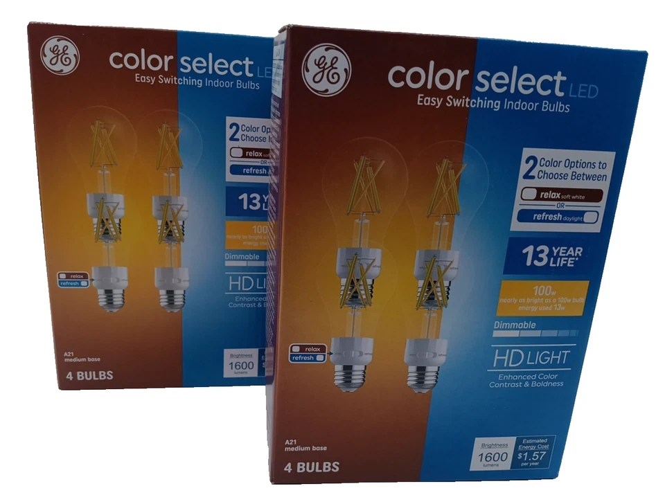 GE A21 Bulbs Color Select LED Light Bulbs, 100 Watt, Medium Base, 4pk NEW Lot 2 - Image 1 of 4