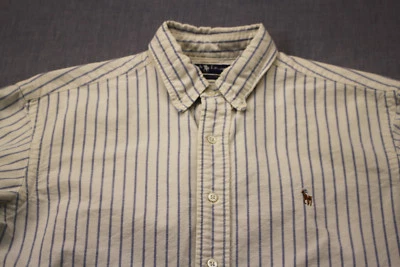 Camisa de vestir Ralph Lauren Polo para hombre marfil con rayas azules y botones de pony marrón L Foto 1 de 4