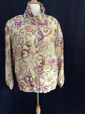 1980's 1990's VINTAGE New SILK BOMBER JACKET Art to Wear Watercolor Print XL NWT - Image 1 of 4