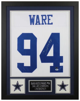 Camiseta DeMarcus Ware Autografiada y Enmarcada Blanca Dallas Auto Beckett Certificado de Autenticidad Foto 1 de 4