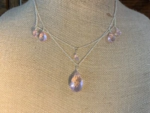Beautiful Sterling Pink Faceted Teardrop Pink Quartz 2 Strand Chain Necklace - Picture 1 of 4