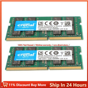 CRUCIAL DDR4 16GB 2x 3200 PC4-25600 Laptop SODIMM Non-ECC 260-Pin Memory RAM