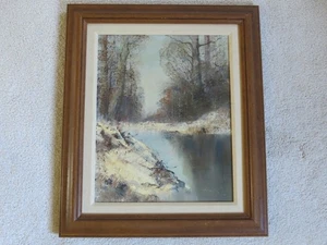 WT Burger Kort dipinto olio originale inverno fiume albero paesaggio firmato incorniciato - Foto 1 di 16