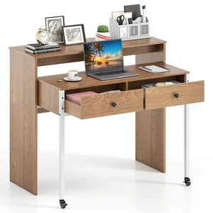 Extendable Computer Desk Console Writing Table Study Workstation w/Wheels Nature - Picture 1 of 10
