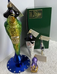 Patricia Breen 9" Pirat 4-teiliges Set Glas Weihnachtsschmuck Papagei Oktopus Flasche - Bild 1 von 20