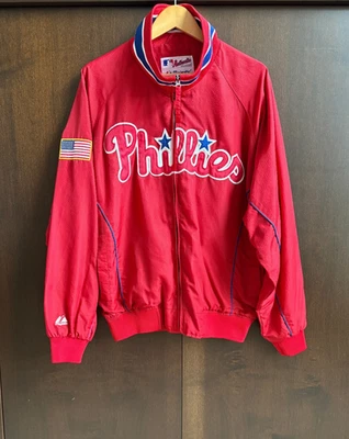 Vintage Philadelphia Phillies Majestic Authentic Dugout Bomber Jacket 2001 - Lg - Image 1 of 4