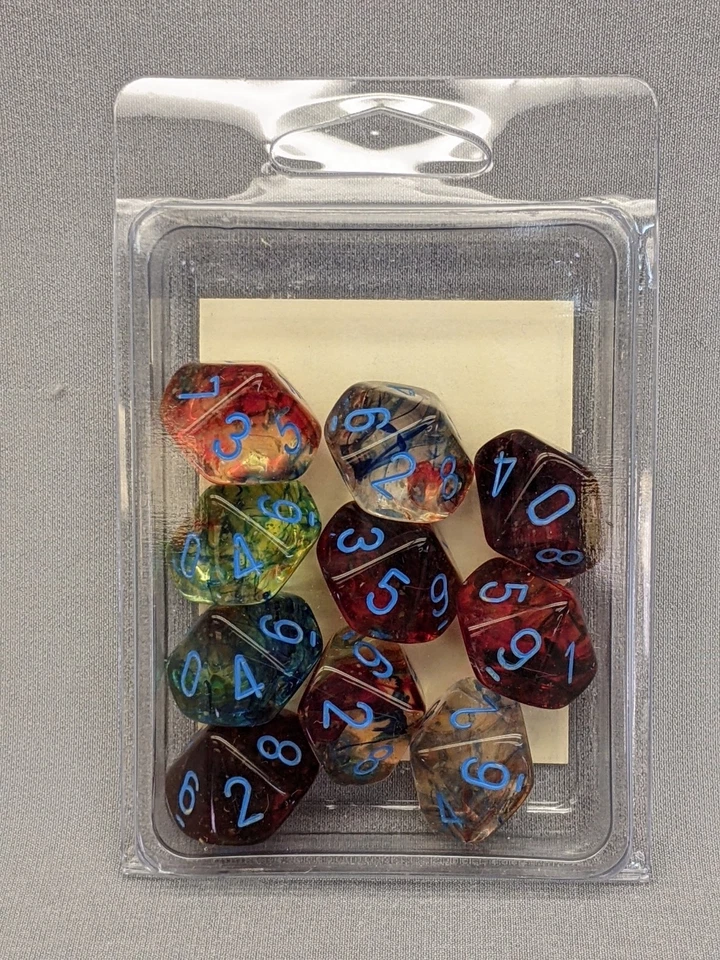 Chessex 10 D10 Polyhedral Dice Nebula Primary Blue Luminary 27359 in Stock