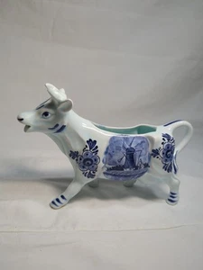 Vintage DBL Delft Holland Windmühle handbemalt Keramik weiß blau Kuh Milchkännchen - Bild 1 von 9