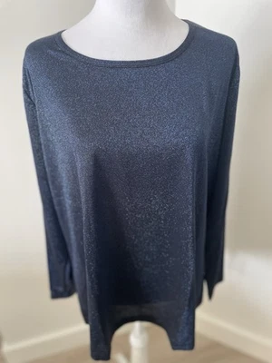 Susan Graver Estilo Talla Grande 1X Top Azul Metálico L/S Elastizado Mezcla Acrílico Foto 1 de 4