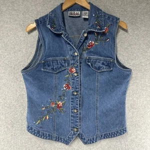 Vintage Y2K Bill Blass Women’s Embroidered Roses Beaded Jean Denim Vest (M) - Picture 1 of 12