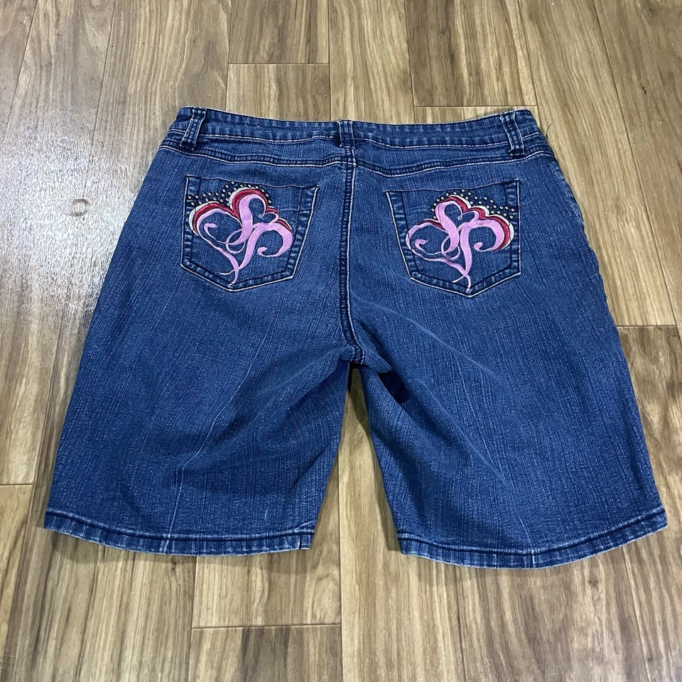 Pantalones cortos de jean bordados vintage South Pole para mujer 16 azul rosa Y2K años 90’s Foto 1 de 4