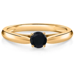 10K Yellow Gold Onyx Solitaire Engagement Ring For Women (0.22 Cttw, Gemstone - Picture 1 of 24