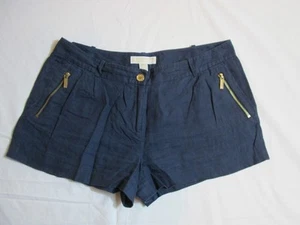 Michael Kors Damen Micro Shorts Navy Metalic Gold Reißverschlusstaschen Leinen Gr. 10 - Bild 1 von 7