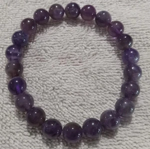 Purple Amethyst Stone Round Bead Stretchy Elastic Bracelet - Picture 1 of 1