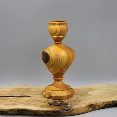 Candelabro de madera rubia para vela cónica - Quemado marcado YWW Foto 1 de 4