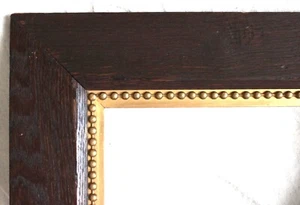 1880 ANTIQUE FITS 8 X 9 QUARTERSAWN OAK WOOD PICTURE FRAME GOLD DARK ARTS CRAFTS - Picture 1 of 23