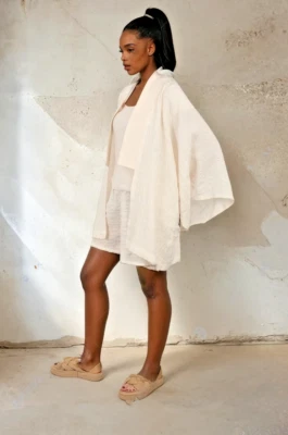 Striped and Textured Silk Linen Fabric By 2 Meters, Designer Fabric - Image 1 of 4