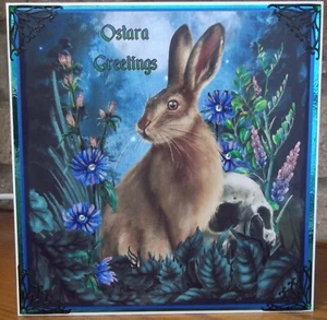 HANDMADE PAGAN FANTASY PERSONALISED OSTARA EASTER CARD GOTHIC SPRING HARE 2024 - Picture 1 of 4