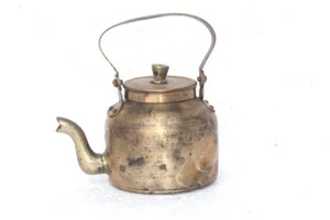 Brass Tea Pot Kettle 1900's Vintage Indian Antique Hand Crafted Kitchenware - Picture 1 of 5