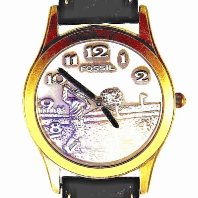 Reloj Fossil Golf Latón Y Tono Plata Coleccionable Vestido Correa Cuero Marrón $79 Foto 1 de 4