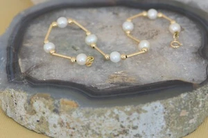 14k Yellow Gold Pearl Bracelet with Gold Tubes, Beads and Pearls - Picture 1 of 9