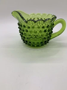 Green Glass Hobnail Creamer - Picture 1 of 5