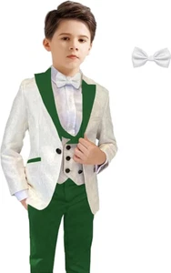 Jacquard Boy Suits 3 Pieces Wedding Formal Dress For Kids Suits Peak Lapel Suits - Picture 1 of 17