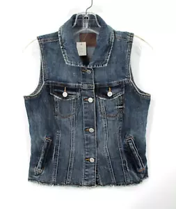 NWT MAURICES Denim Vest Women Small Blue Jean Raw Hem Pockets Biker Southwest - Picture 1 of 12