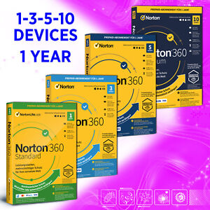 Norton 360 Standard Deluxe Premium 1-3-5-10 appareils 1 an 2022 avec VPN, Backup