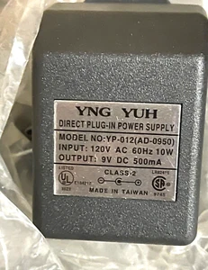 NEW OEM YNG YUH YP-012 AD-0950 Output 9V DC 500mA AC ADAPTER DS-RM0 - Picture 1 of 2