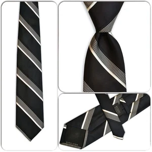 ROBERT TALBOTT Carmel Men's HANDMADE Silk Necktie USA STRIPED Black/White/Silver - Picture 1 of 4