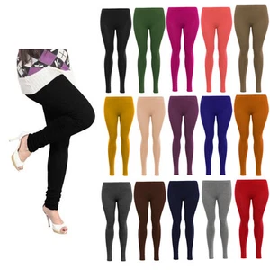 LADIES WOMENS VISCOSE PLAIN STRETCHY SOFT LEGGINGS ELASTICATED WAIST PLUS SIZE  - Picture 1 of 20