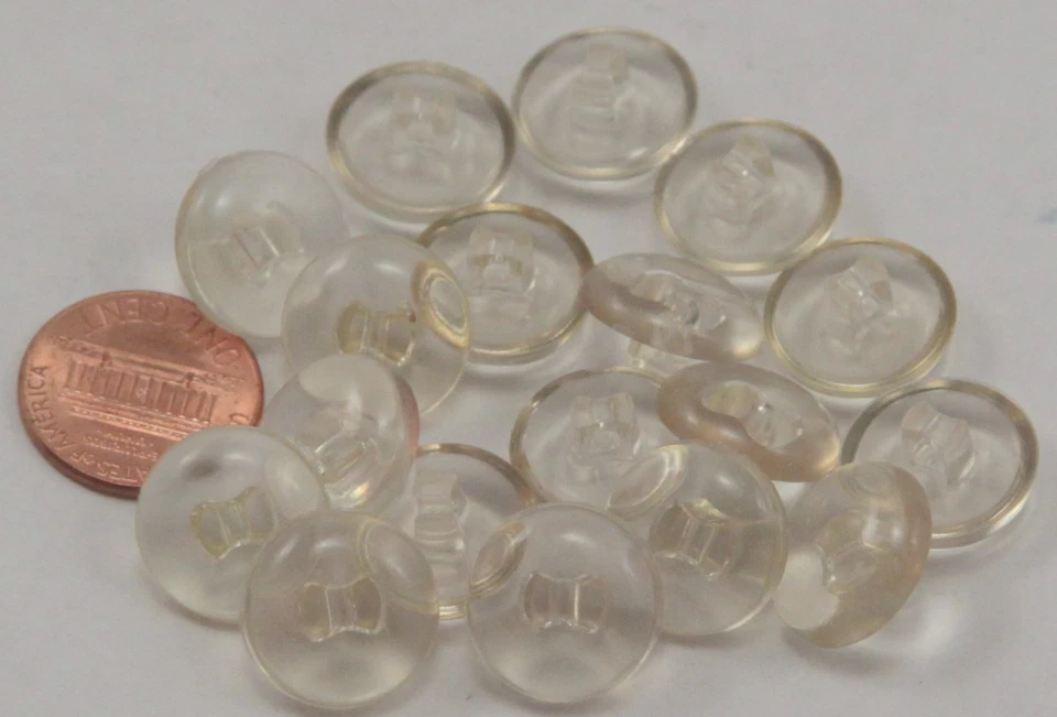 12 Domed Translucent Pale Yellow Plastic Shank Buttons 9/16" 15mm # 7080 - Image 1 of 1
