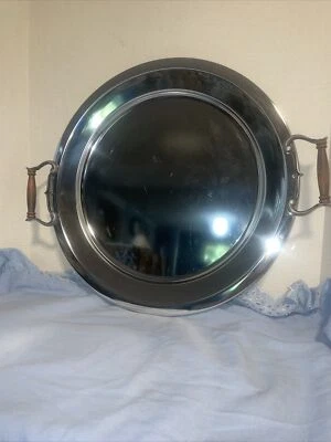 Vintage Heritage House Kromex Serving Tray 15.75”Dia.Wood Handles Estate Find - Image 1 of 4