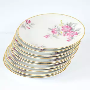 Noritake White Pink Floral Salad Plates Gold Trim N1166 Vintage 8 Inch Set of 10 - Picture 1 of 8