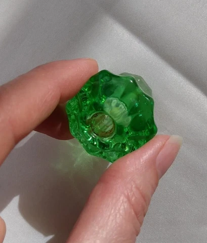 Antique GREEN glass knob drawer pull handle cabinet cupboard farmhouse vtg Cover