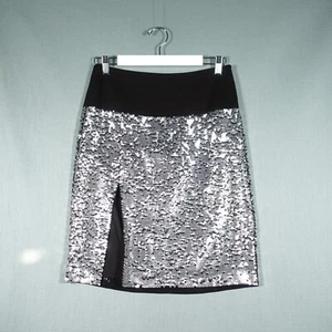 Donna Karan New York Skirt Womens 6 Black Silver DKNY Sequin Shiny Slit Preloved - Picture 1 of 15