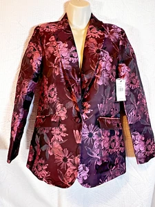 Saks Fifth Avenue Satin Purple Floral Jacket Blazer XS New $275 Extra Small WOW - Picture 1 of 11