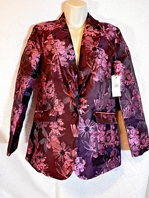 Saks Fifth Avenue Satin Purple Floral Jacket Blazer XS New $275 Extra Small WOW - Image 1 of 4